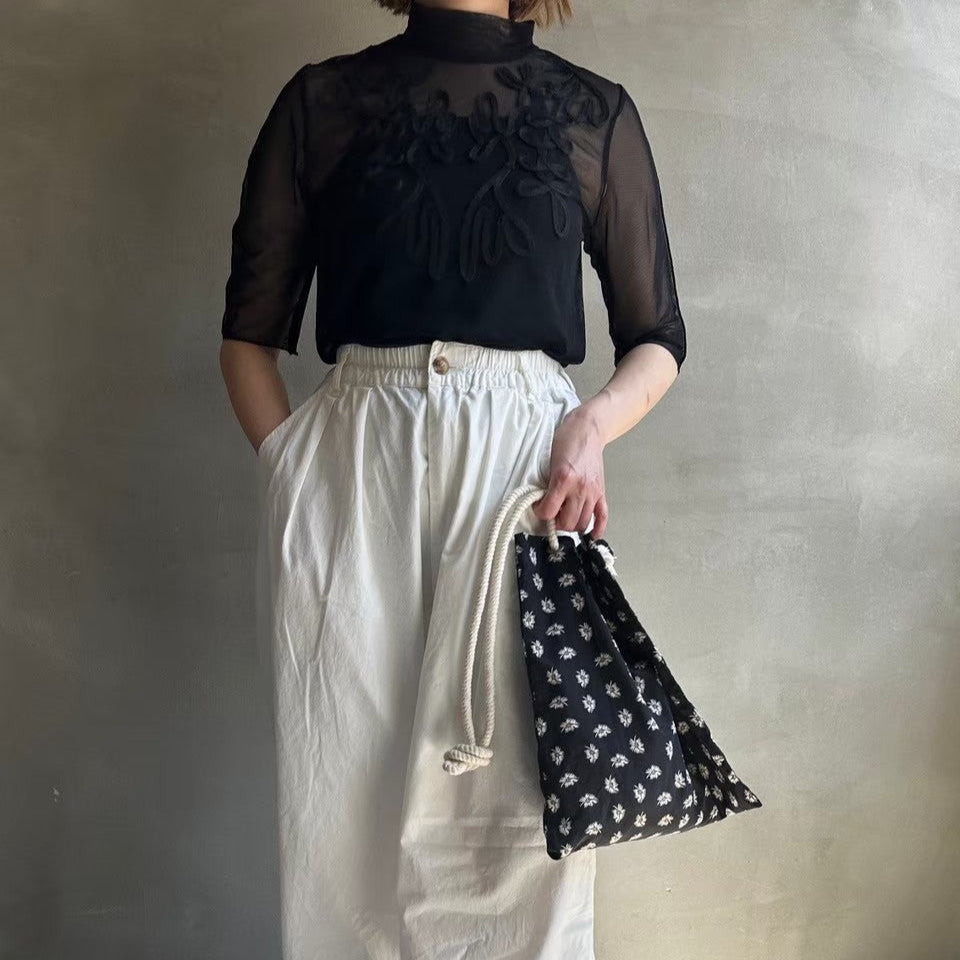 【ハモミシノオトナフク】tape embroidery sheer blouse