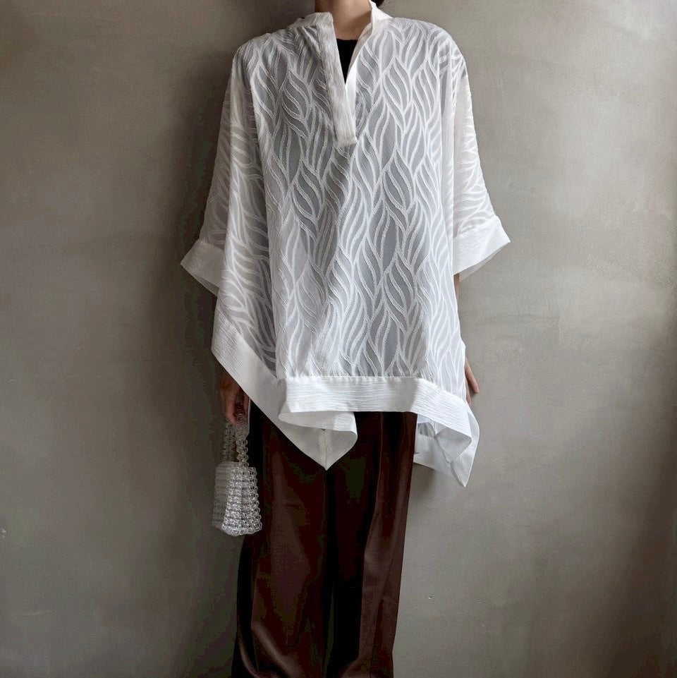 【ハモミシノオトナフク】Sheer Jacquard Poncho