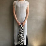 【ハモミシノオトナフク】Sheer knit north slit one piece