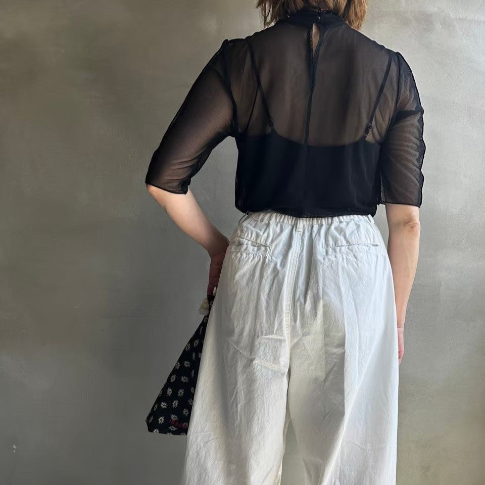 【ハモミシノオトナフク】tape embroidery sheer blouse