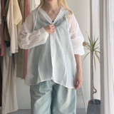 【ハモミシノオトナフク】Sheer Washed Hooded Shirt