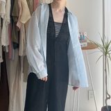 【ハモミシノオトナフク】Sheer striped oversized shirt