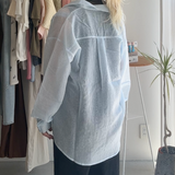 【ハモミシノオトナフク】Sheer striped oversized shirt