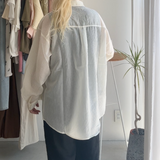 【ハモミシノオトナフク】Sheer striped oversized shirt