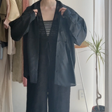 【ハモミシノオトナフク】Sheer striped oversized shirt
