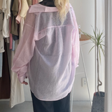 【ハモミシノオトナフク】Sheer striped oversized shirt