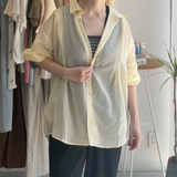 【ハモミシノオトナフク】Sheer striped oversized shirt