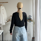 【ハモミシノオトナフク】Sheer ribbed U-neck short-length PO
