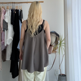 【ハモミシノオトナフク】Linen-Touch Back Slit Camisole