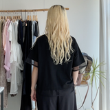 【ハモミシノオトナフク】Tulle Sleeve & Hem Pullover