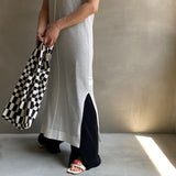 【ハモミシノオトナフク】Sheer knit north slit one piece