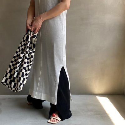 【ハモミシノオトナフク】Sheer knit north slit one piece