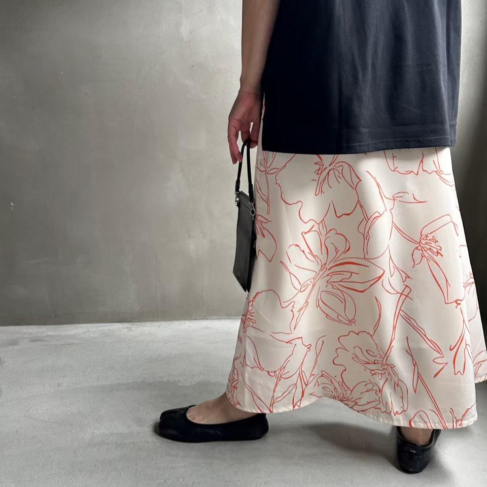 【ハモミシノオトナフク】Flower semiflare long skirt