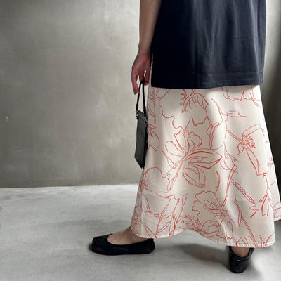 【ハモミシノオトナフク】Flower semiflare long skirt