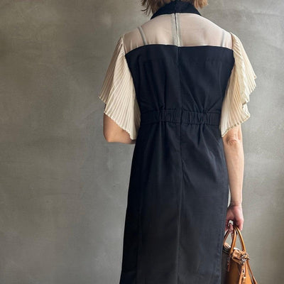 【ハモミシノオトナフク】Chiffon pleated ruffle OP