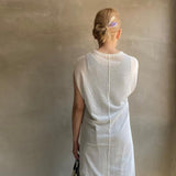【ハモミシノオトナフク】Sheer knit north slit one piece