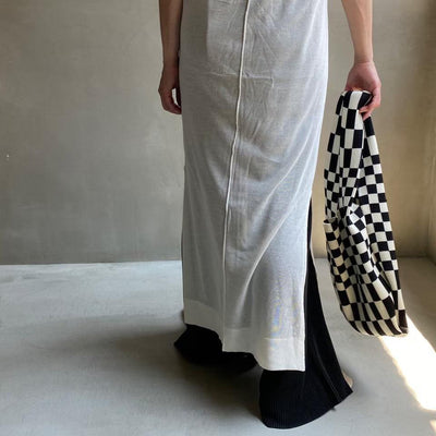 【ハモミシノオトナフク】Sheer knit north slit one piece