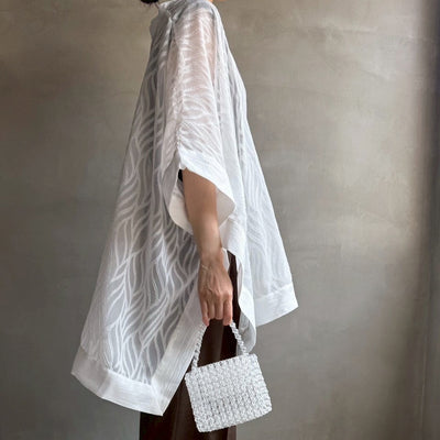 【ハモミシノオトナフク】Sheer Jacquard Poncho
