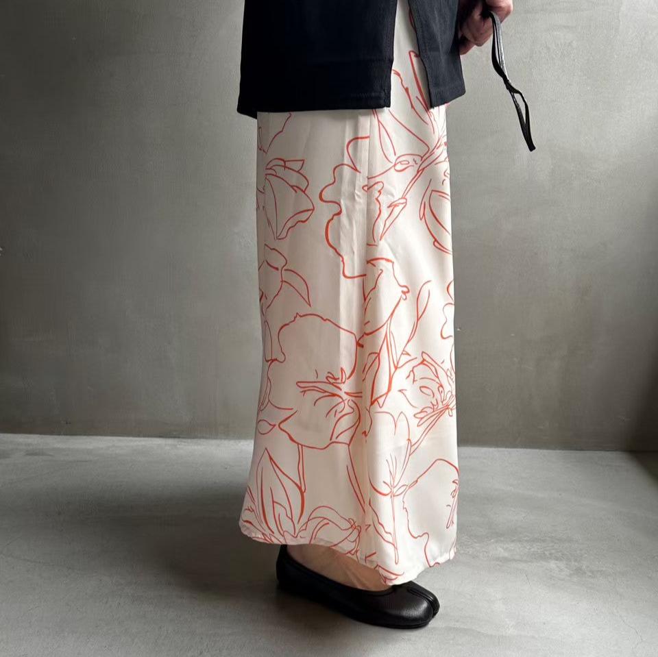【ハモミシノオトナフク】Flower semiflare long skirt