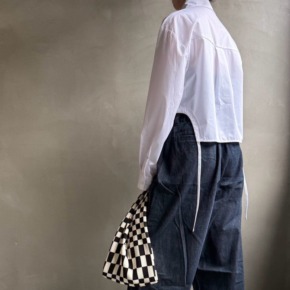 【ハモミシノオトナフク】Side gathered cropped shirt