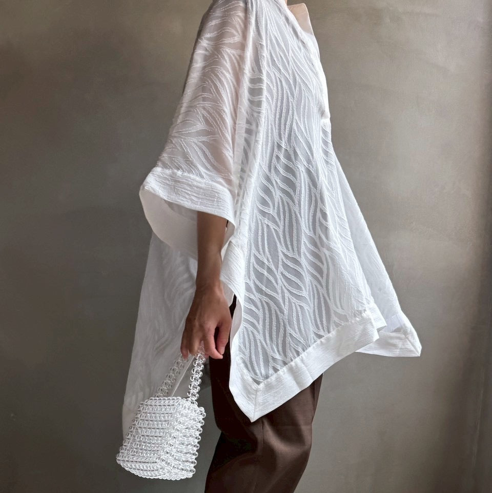 【ハモミシノオトナフク】Sheer Jacquard Poncho