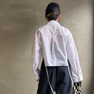 【ハモミシノオトナフク】Side gathered cropped shirt