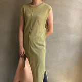 【ハモミシノオトナフク】Sheer knit north slit one piece
