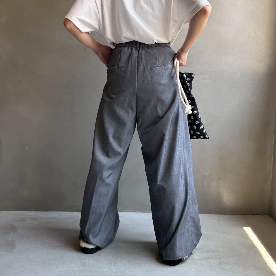 【ハモミシノオトナフク】Twill tuck wide pants