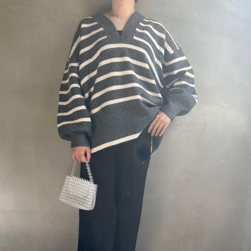 【ハモミシノオトナフク】Deep V-neck knit