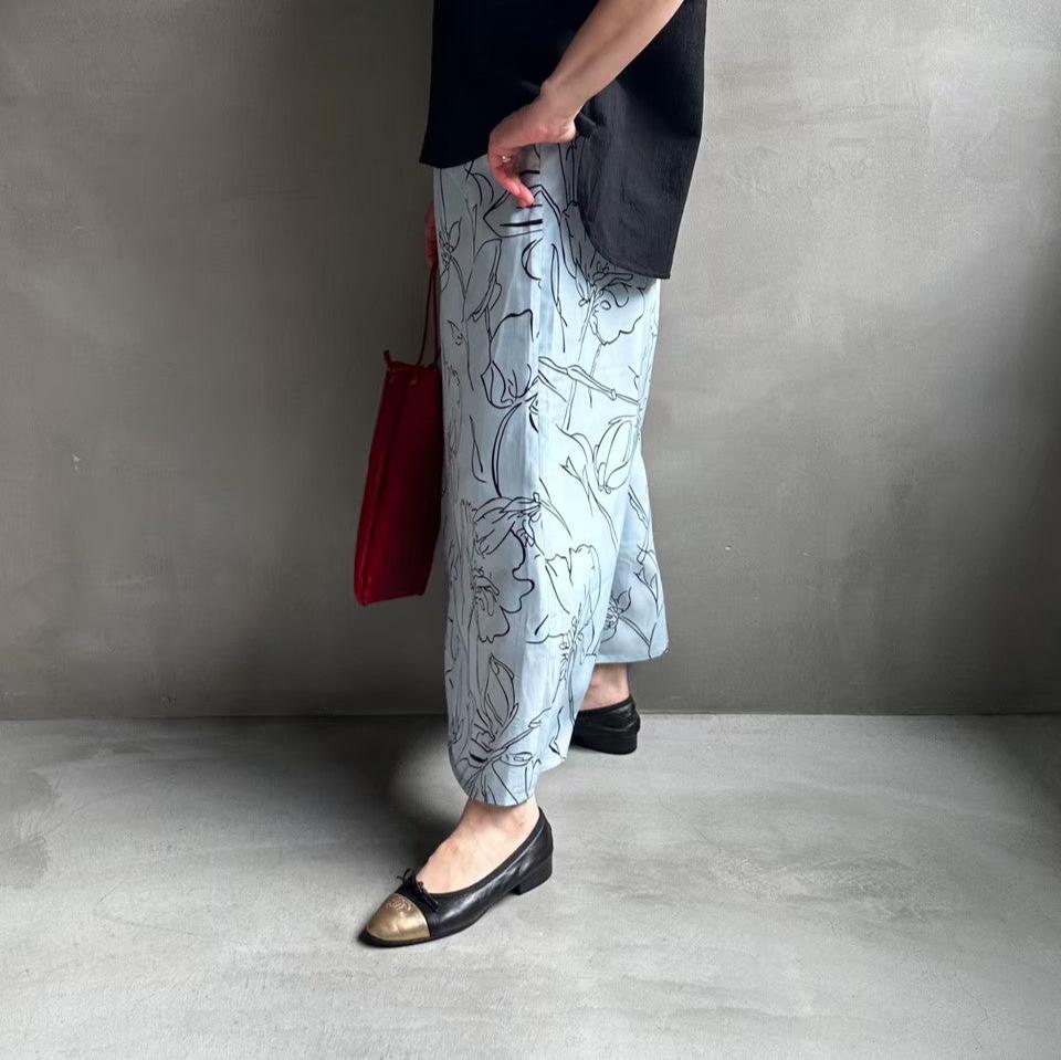 【ハモミシノオトナフク】Flower semiflare long skirt