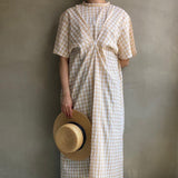 【ハモミシノオトナフク】Gingham check front tack OP