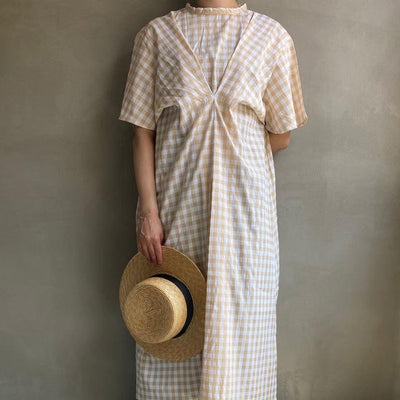 【ハモミシノオトナフク】Gingham check front tack OP