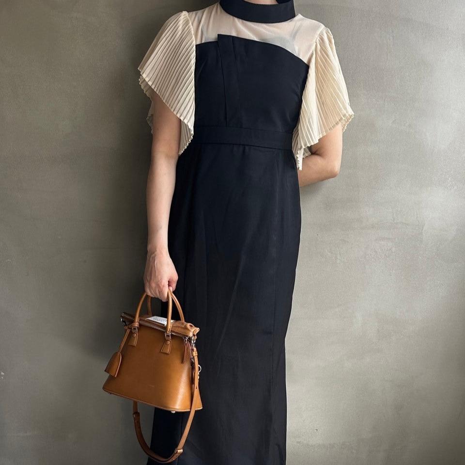 【ハモミシノオトナフク】Chiffon pleated ruffle OP