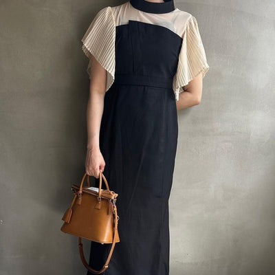 【ハモミシノオトナフク】Chiffon pleated ruffle OP