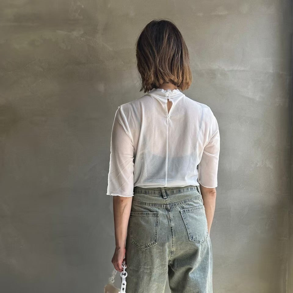 【ハモミシノオトナフク】tape embroidery sheer blouse