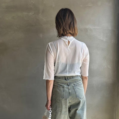 【ハモミシノオトナフク】tape embroidery sheer blouse