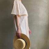 【ハモミシノオトナフク】Gingham check front tack OP
