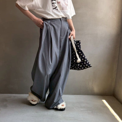 【ハモミシノオトナフク】Twill tuck wide pants