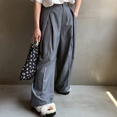 【ハモミシノオトナフク】Twill tuck wide pants