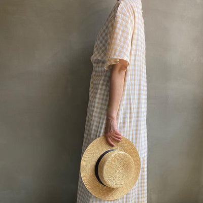 【ハモミシノオトナフク】Gingham check front tack OP