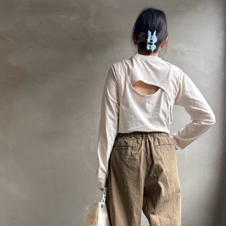 【ハモミシノオトナフク】Back cutout design long t-shirt