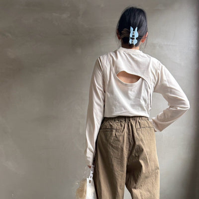 【ハモミシノオトナフク】Back cutout design long t-shirt