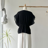 【ハモミシノオトナフク】Rib Knit & Organza Drawstring