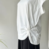 【ハモミシノオトナフク】Asymmetrical Twisted-Hem French-Sleeve Tee