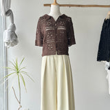 【ハモミシノオトナフク】Collared Open-Knit Cardigan
