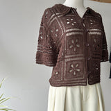 【ハモミシノオトナフク】Collared Open-Knit Cardigan