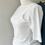 【ハモミシノオトナフク】2-way Sheer Asymmetrical Layered Tee