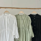 【ハモミシノオトナフク】Crinkled Ribbon Gathered Half-Sleeve Blouse