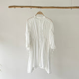 【ハモミシノオトナフク】Crinkled Ribbon Gathered Half-Sleeve Blouse