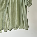 【ハモミシノオトナフク】Crinkled Ribbon Gathered Half-Sleeve Blouse